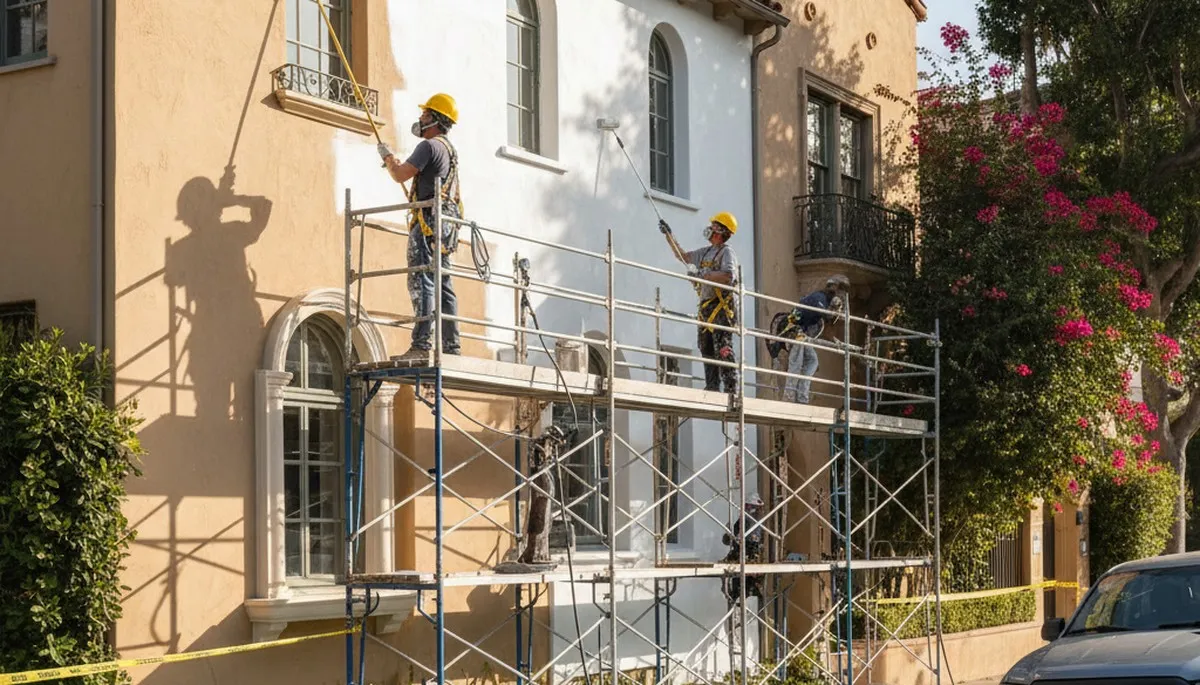 Painting company team in Los Angeles, CA preparing a professional interior painting project